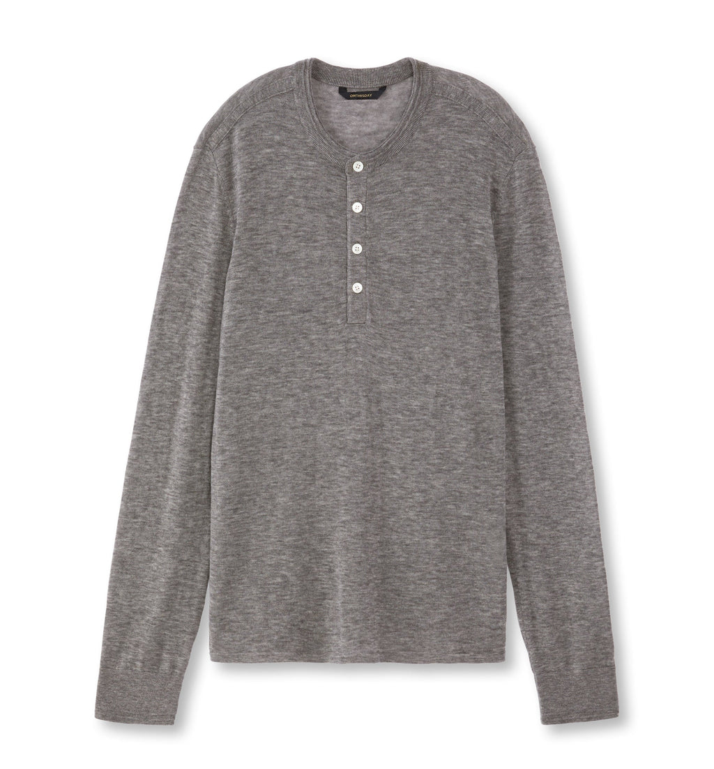 Superfine Wool Henley Sweater (Grey Heather)
