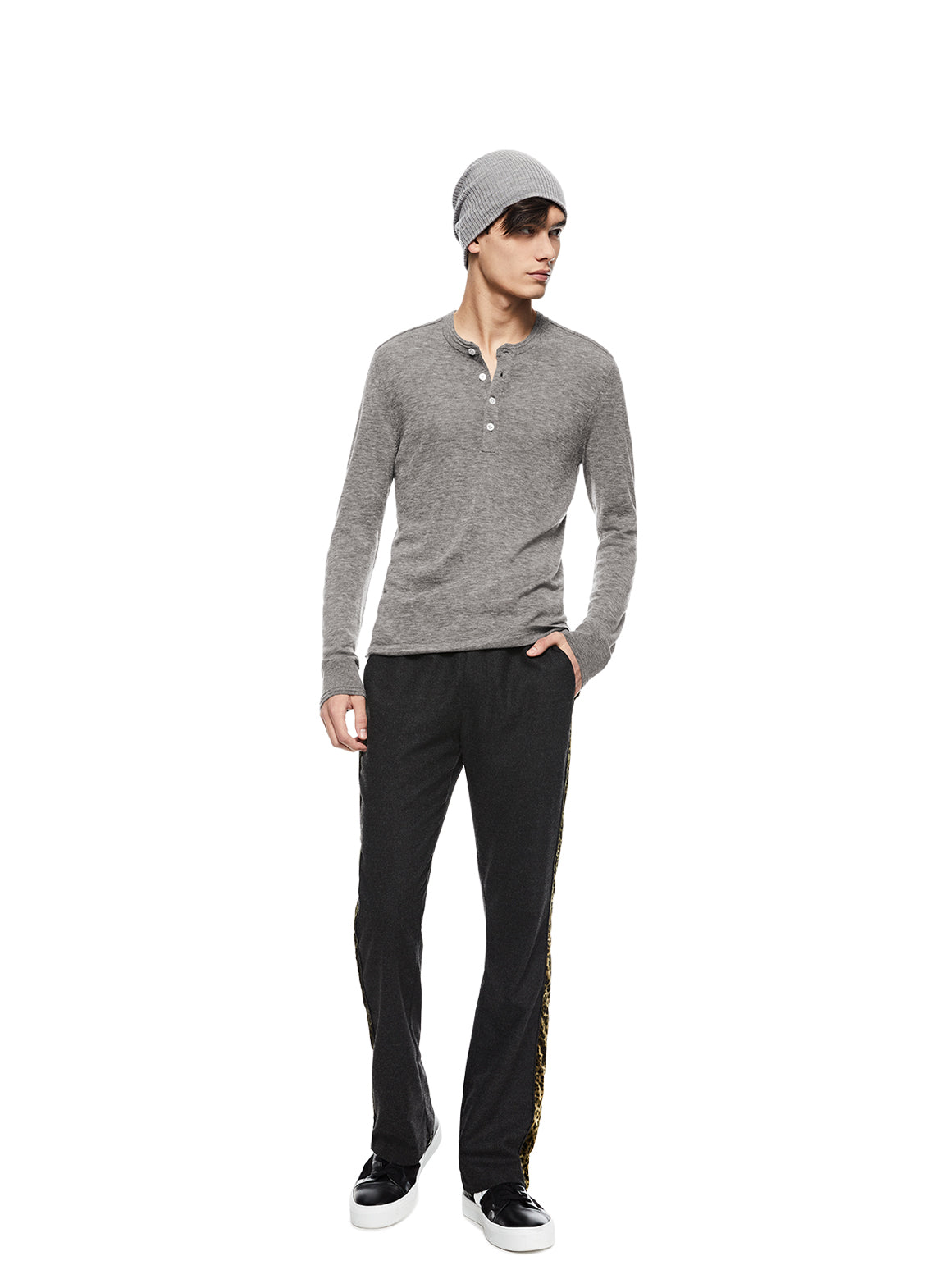 Superfine Wool Henley Sweater (Grey Heather)