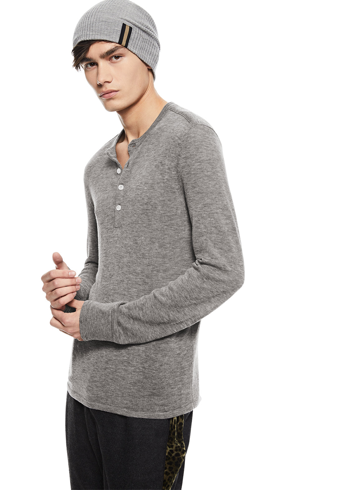 Superfine Wool Henley Sweater (Grey Heather)