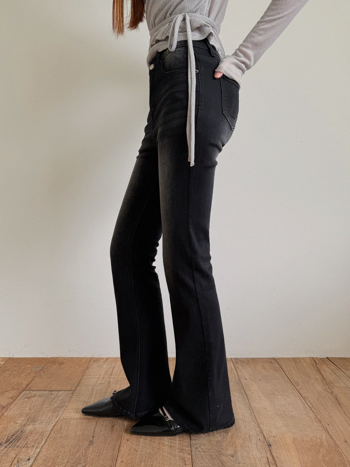 Nisha Vintage-Washed Bootcut Denim Pants Jean